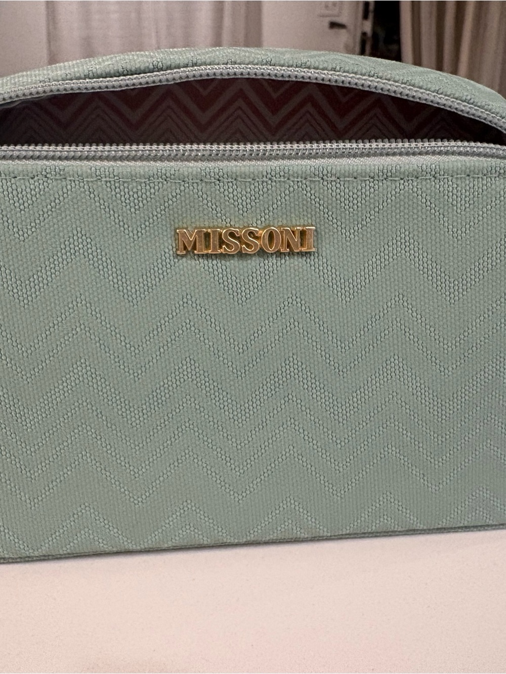 Missoni Mint Chevron Cosmetic Case with Gold Logo